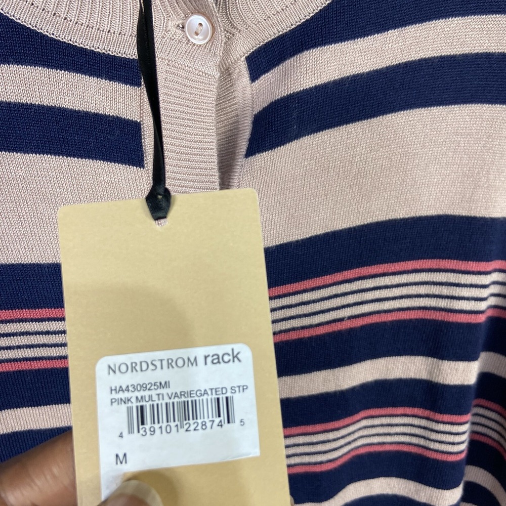 Halogen Nordstrom women cardigan size M stripes cotton long sleeve pink Office - Picture 3 of 7